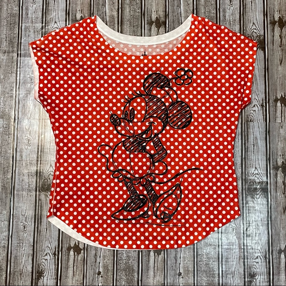 Disney Parks Red White Polka Dot Minnie Mouse Women's Blouse Shirt, Size Large - Picture 1 of 3